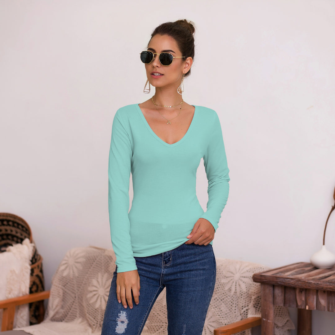 Damen Langarmshirt mit V-Ausschnitt und enganliegendem Design R&B