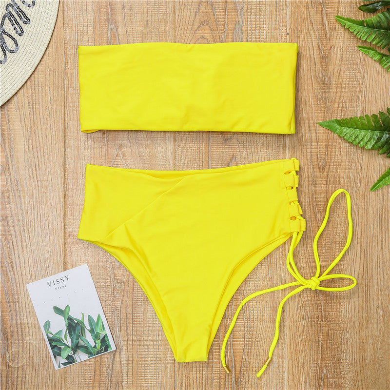 Damen Bandeau-Bikini mit hohem Taillenbund R&B