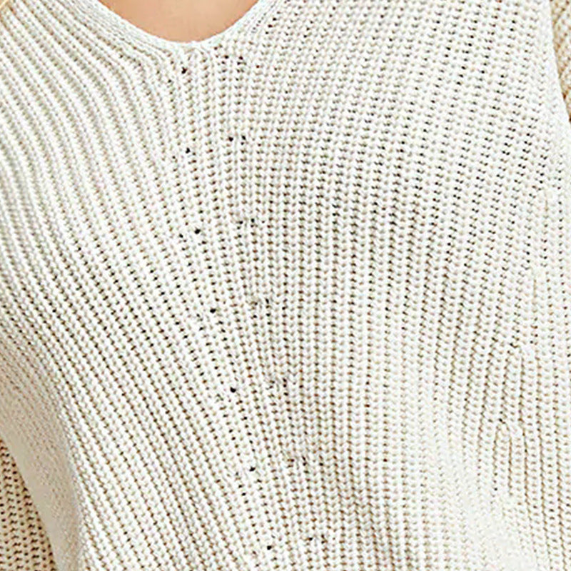 Damen modischer V-Ausschnitt Pullover mit strukturierter Stricktextur R&B