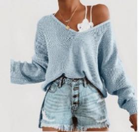 Damen lässiger Pullover mit tiefem V-Ausschnitt und überschnittenen Ärmeln R&B
