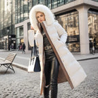 R&B | Damen lange Winterjacke mit Pelzmütze und Gürtel