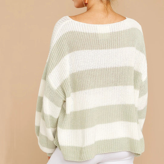 Damen Oversized Strickpullover mit modernem Streifenmuster und lockerer Passform R&B