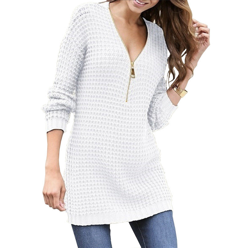 Damen Strickpullover mit Reißverschluss und strukturiertem Design R&B