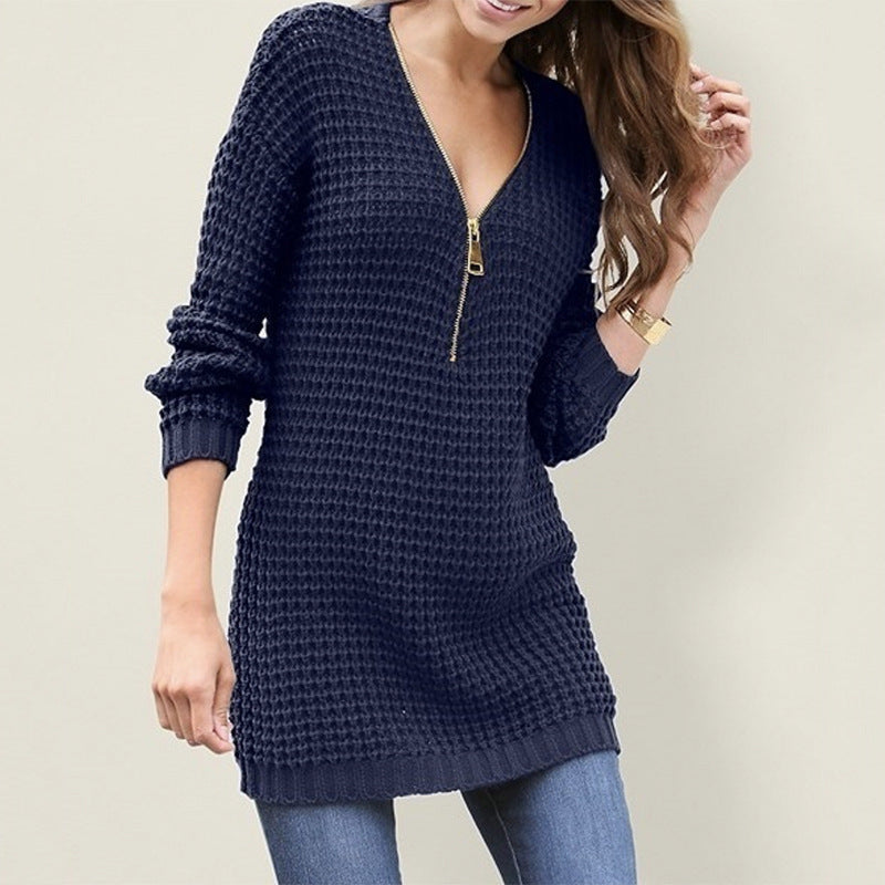 Damen Strickpullover mit Reißverschluss und strukturiertem Design R&B