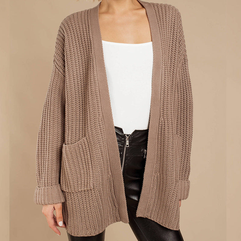 Damen lässiger Strickmantel mit oversized Schnitt und strukturiertem GewR&Be R&B