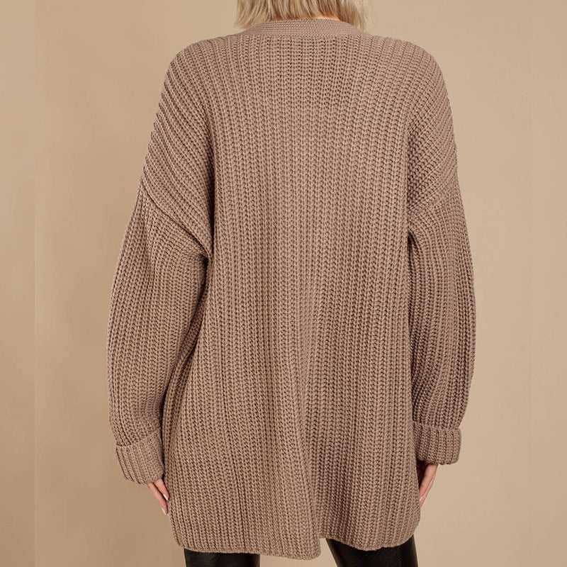 Damen lässiger Strickmantel mit oversized Schnitt und strukturiertem GewR&Be R&B