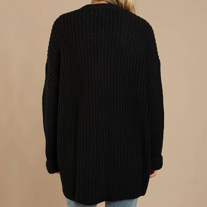Damen lässiger Strickmantel mit oversized Schnitt und strukturiertem Gewebe R&B