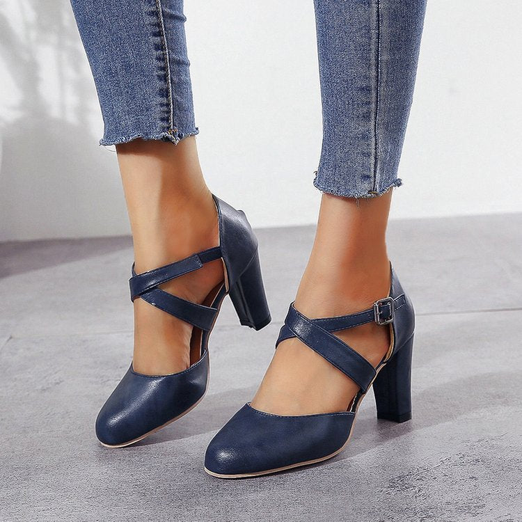 Damen Pumps mit dekorativem Riemendesign und komfortablem Blockabsatz R&B
