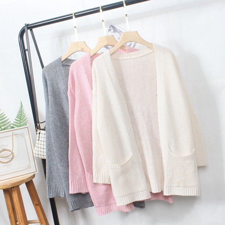 Damen gemütliche Strickjacke mit offenen Fronten und dekorativen Taschen R&B