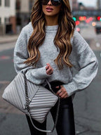 Damen lässiger Pullover mit ballonförmigen Ärmeln und elegantem Schnitt R&B
