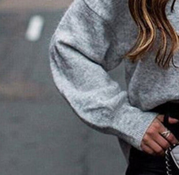 Damen lässiger Pullover mit ballonförmigen Ärmeln und elegantem Schnitt R&B