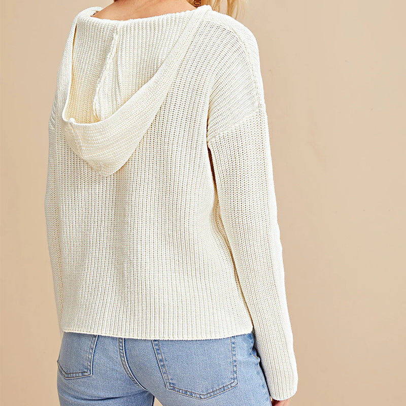 Damen modischer V-Ausschnitt Pullover mit strukturierter Stricktextur R&B