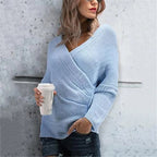 Damen Wickelpullover mit modernen Rippdetails und lässigem Schnitt R&B