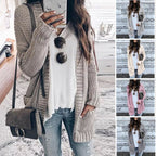 Damen lässige Strickjacke mit großen Taschen und offenen Kanten
