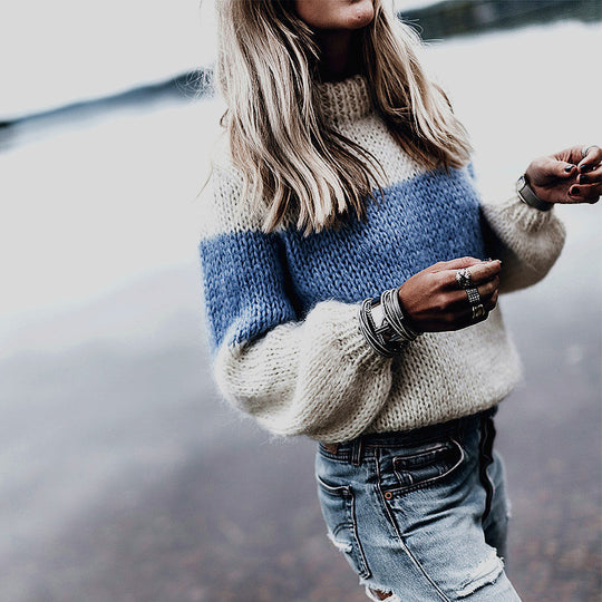 Damen gemütlicher Strickpullover mit modernem Lochmuster R&B