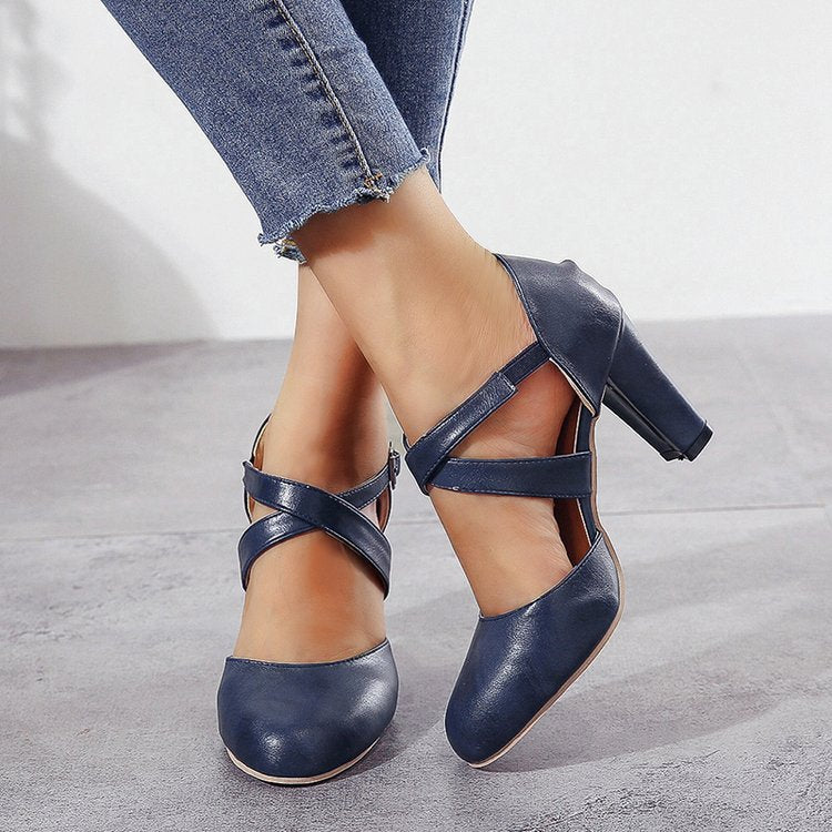 Damen Pumps mit dekorativem Riemendesign und komfortablem Blockabsatz R&B