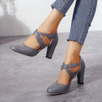 Damen Pumps mit dekorativem Riemendesign und komfortablem Blockabsatz R&B