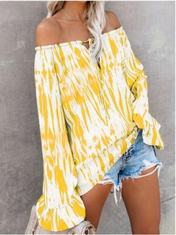 Damen Freizeitbluse mit Off-Shoulder Schnitt und lässigen Rüschendetails