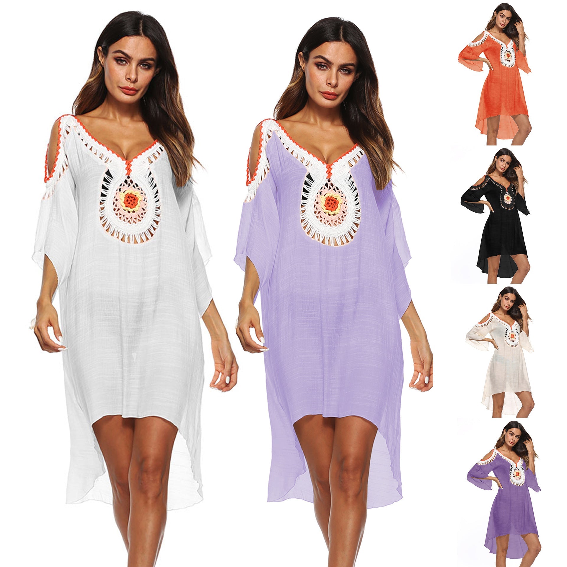 Damen eleganter Strandüberwurf mit einzigartiger Häkelverzierung R&B