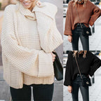 Damen modischer Grobstrickpullover mit hohem Kragen und voluminösen Ärmeln