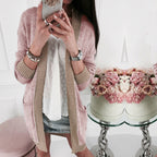 Damen modische Strickjacke mit offener Front und feinen Rippdetails R&B
