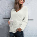 Damen lässiger Wickelpullover mit V-Ausschnitt und strukturierter Maschenoptik R&B