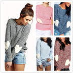 Damen Strickpullover mit Herzapplikationen an den Ärmeln