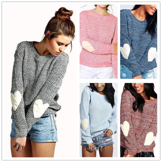Damen Strickpullover mit Herzapplikationen an den Ärmeln R&B