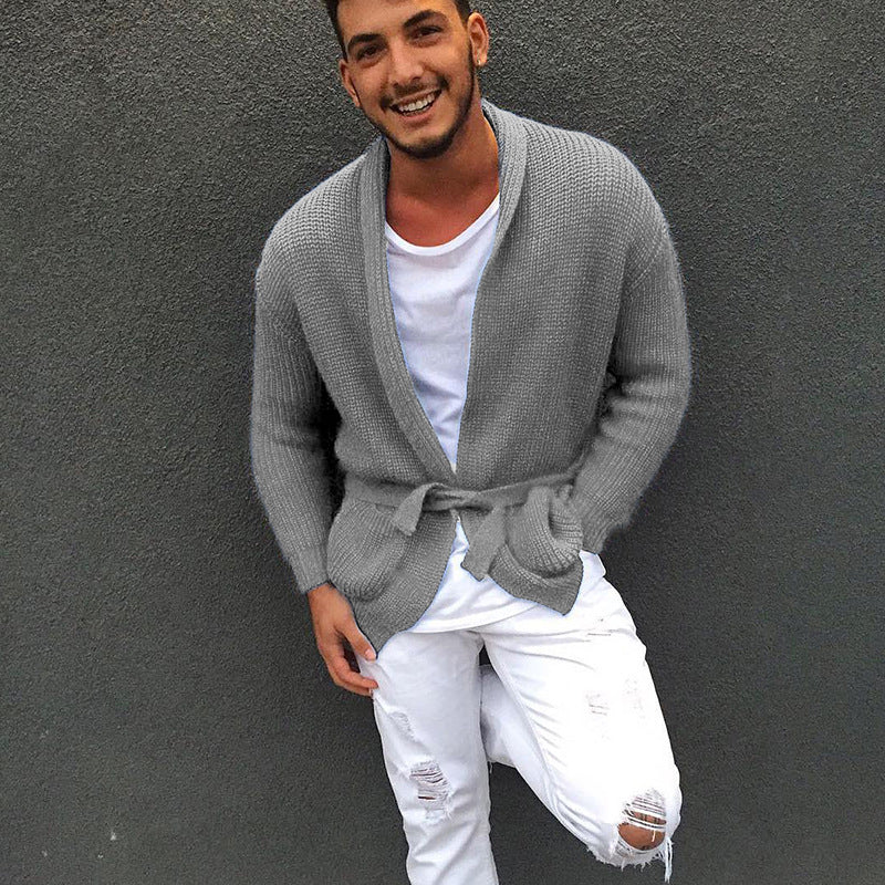Herren Strickjacke mit praktischer Gürtelschnalle und modischem Waffelmuster R&B