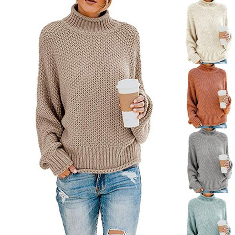 Damen Grobstrickpullover mit hohem Kragen und lässigem Schnitt