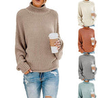 Damen Grobstrickpullover mit hohen Kragen und lockerem Design