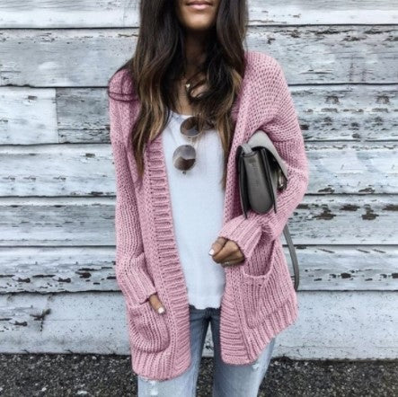 Damen Offene Strickjacke mit tiefen Taschen und strukturierter Oberfläche R&B