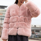 Damen Modische Kunstfelljacke mit voluminösen Puffärmeln und nahe des Halses schließendem Design R&B