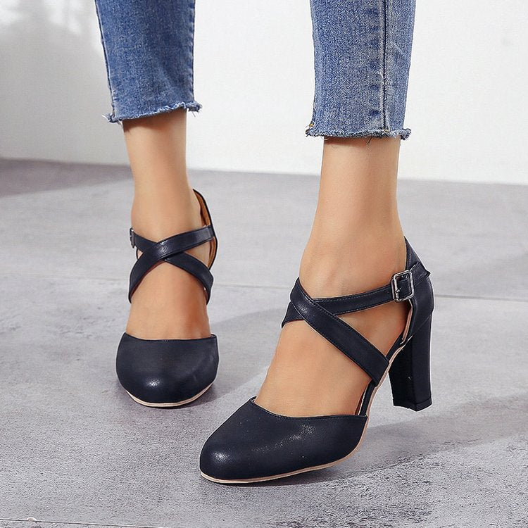 Damen Pumps mit dekorativem Riemendesign und komfortablem Blockabsatz R&B