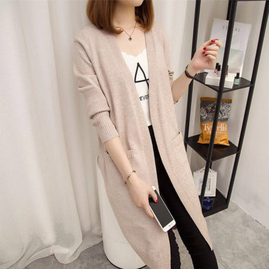 Damen Langer Strickcardigan mit offenen Vorderteilen und tiefen Taschen R&B