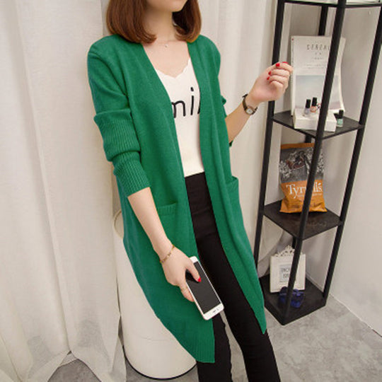 Damen Langer Strickcardigan mit offenen Vorderteilen und tiefen Taschen R&B