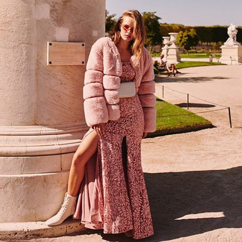 Damen Modische Kunstfelljacke mit voluminösen Puffärmeln und nahe des Halses schließendem Design R&B
