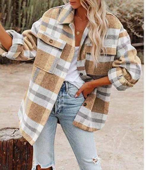 R&B | Shirtjacke - Übergroß Karriert - Lang mit Brusttaschen und Knopfleiste