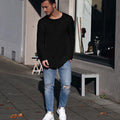 Herren langer Strickpullover mit strukturiertem Muster und lässigem Schnitt R&B