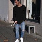 Herren langer Strickpullover mit strukturiertem Muster und lässigem Schnitt R&B