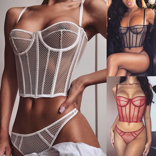 Damen Netz-Bustier mit Corsage-Design und verführerischen Details R&B