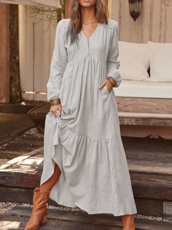 Damen Maxikleid mit elastischem Oberteil und voluminösem Saum R&B