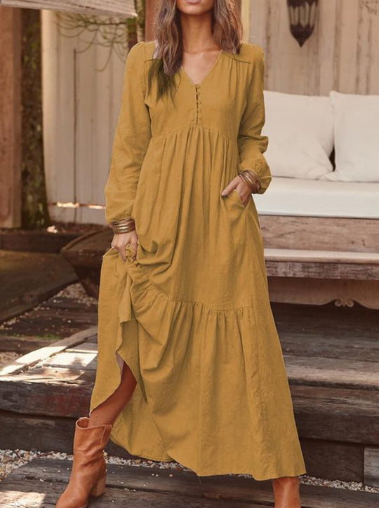 Damen Maxikleid mit elastischem Oberteil und voluminösem Saum R&B