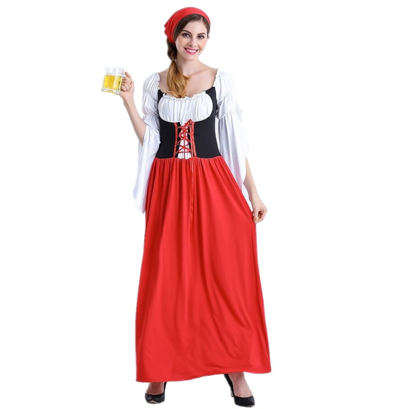 Damen nan authentisches Oktoberfest Madl Kostüm mit Schnürcorsage weiten Trompetenärmeln R&B