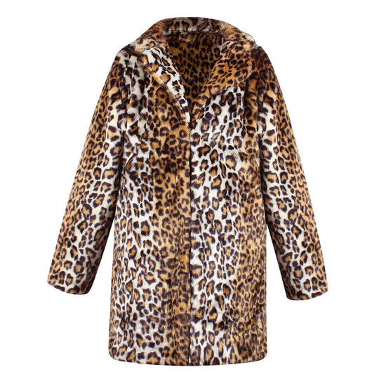 Damen Luxuriöse Kunstpelzjacke mit trendigem Leopardenmuster R&B