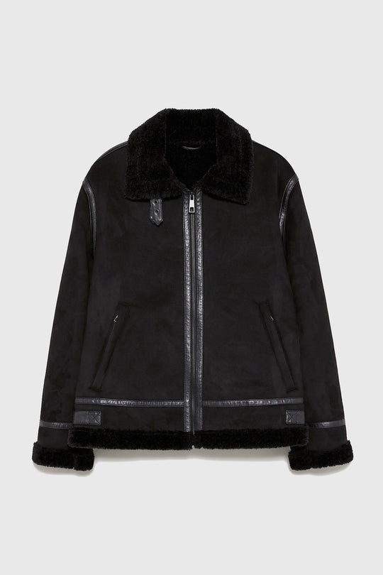 Damen lässige Shearlingjacke mit hochwertigem Obermaterial und komfortablem Innenfutter Hedi-Mode