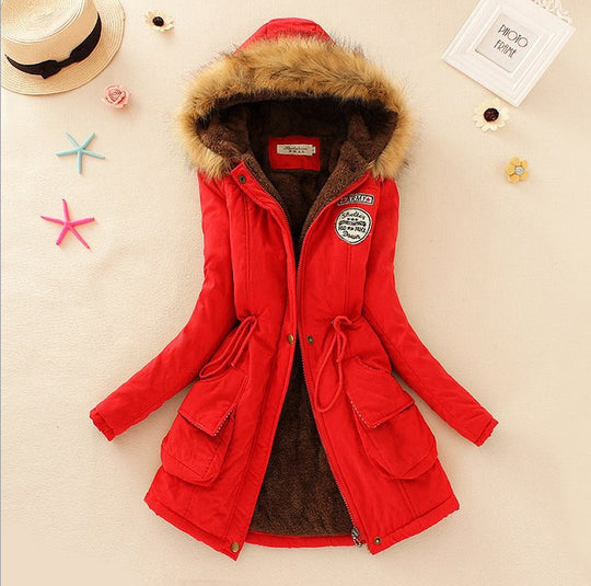Damen Gesteppte Winterjacke mit Abnehmbarem Kunstfellkragen und Praktischen Aufgesetzten Taschen R&B