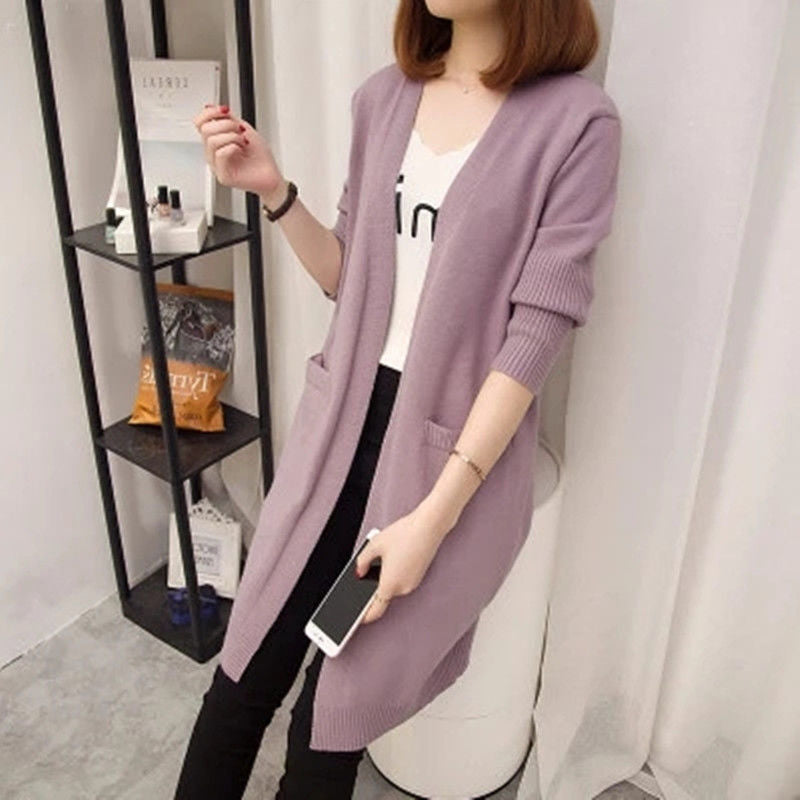 Damen Langer Strickcardigan mit offenen Vorderteilen und tiefen Taschen R&B