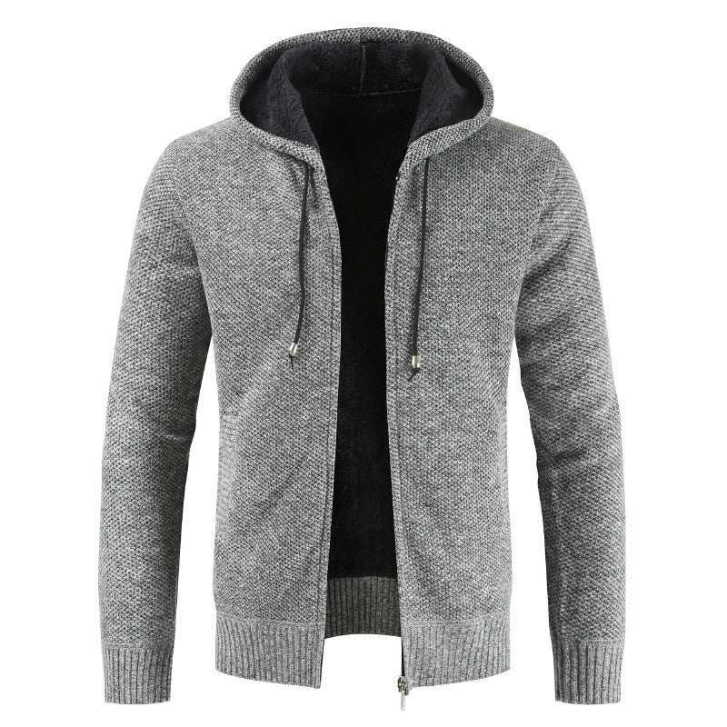 Herren moderne Strickjacke mit Kapuze und weichem Innenfutter R&B