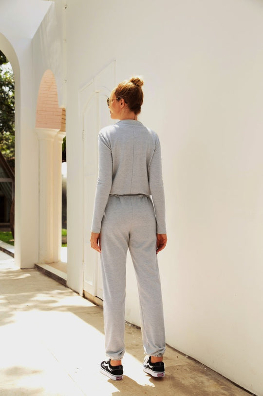 Damen Kapuzenoverall aus bequemem Sweatstoff mit elastischen Bündchen und taillierbarem Kordelzug R&B